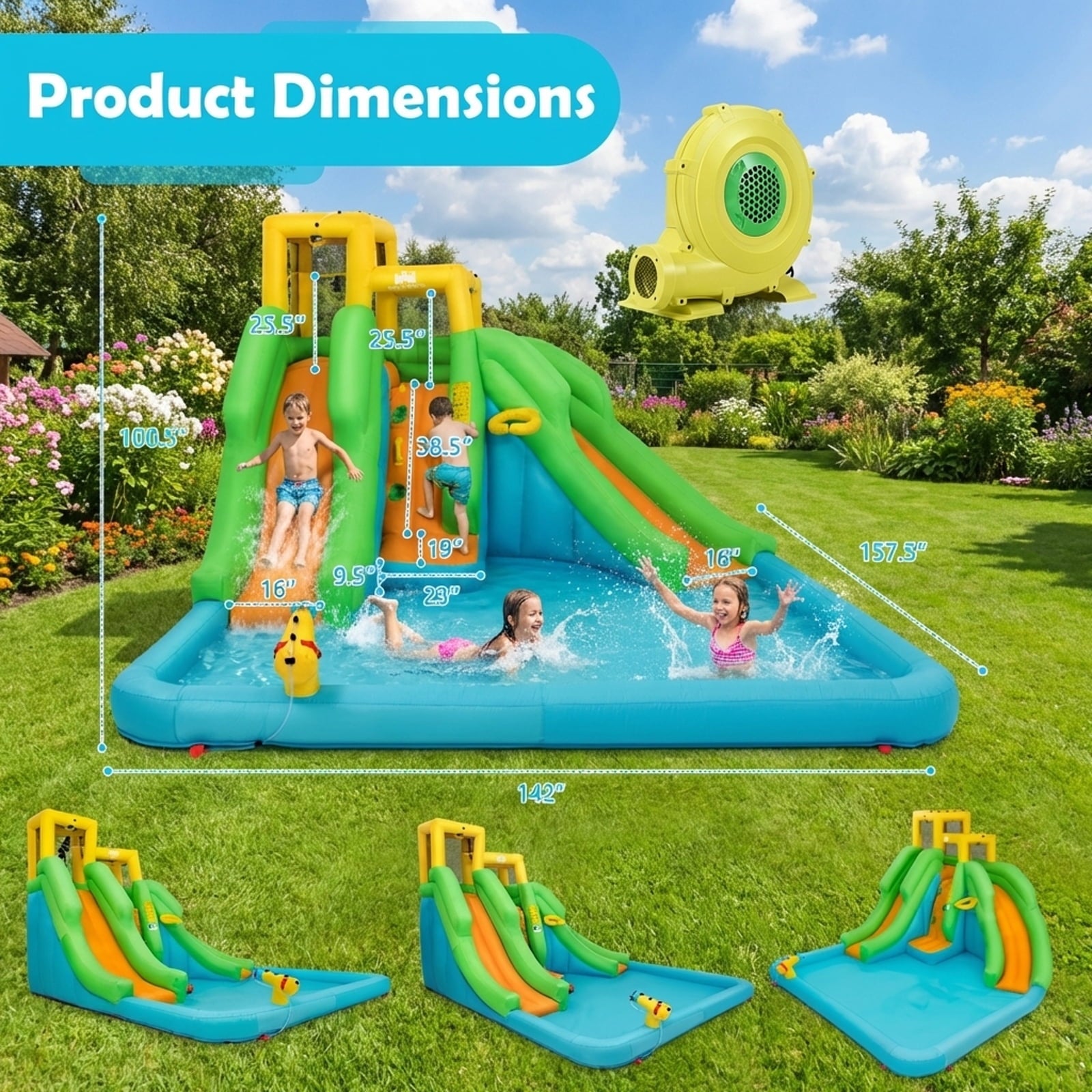 Redsmile Kids Inflatable Water Park Bounce House with 480W Blower - Multicolor - Kids Birthday Party