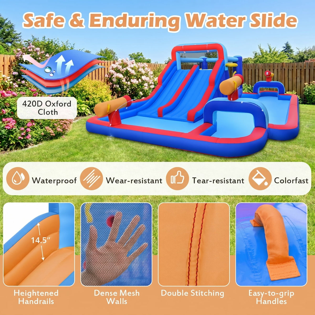 Redsmile Inflatable Water Slide Park for Kids Backyard Outdoor Fun, Multicolor