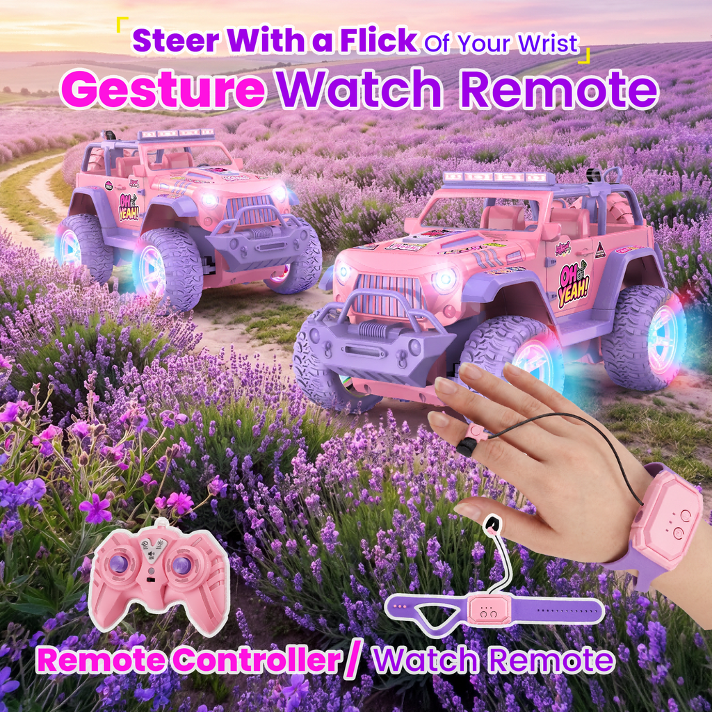 Redsmile 1:16 Remote Control Car,2.4Ghz Gesture Control RC Cars for Kids, All Terrain SUV Truck with Hand Watch Controller, Spray Mist, LED Lights Music,Gift for Boys Girls
