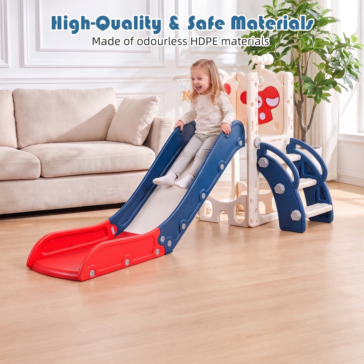 Redsmile Toddler Slide Playset with Climbing Steps, Basketball Hoop, Telescope and Golf Accessories for Indoor Outdoor Play