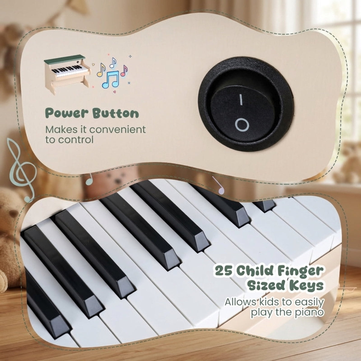 Redsmile 25-Key Wooden Kids Piano Keyboard with Recording and Music Stand for Toddlers and Beginners, Green