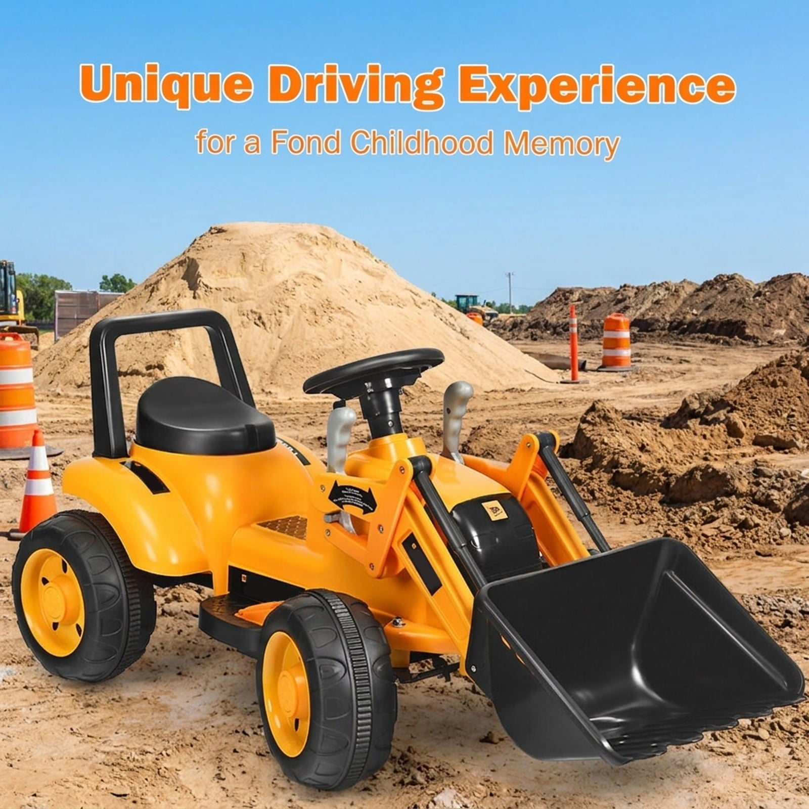 Redsmile 6V Kids Ride On Excavator Digger with Working Bucket, Lifting Arms, Horn, Battery Powered Tractor Construction Toy with Wide Seat, Yellow Black