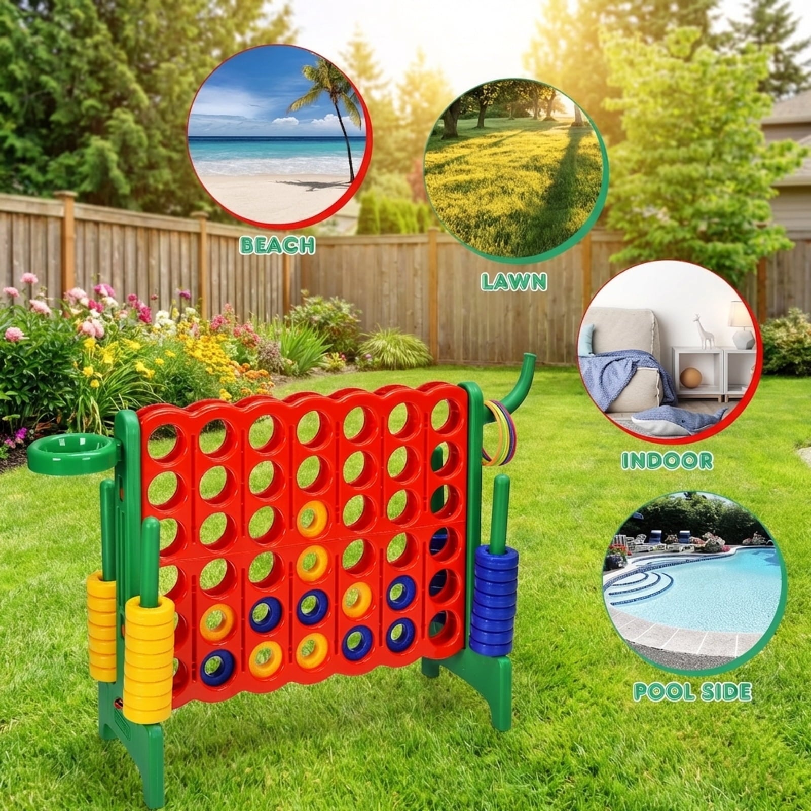 Redsmile 2.5Ft 4-to-Score Giant Game Set in Green - Family Game Night Entertainment for All Ages Indoor Outdoor Yard Party Fun