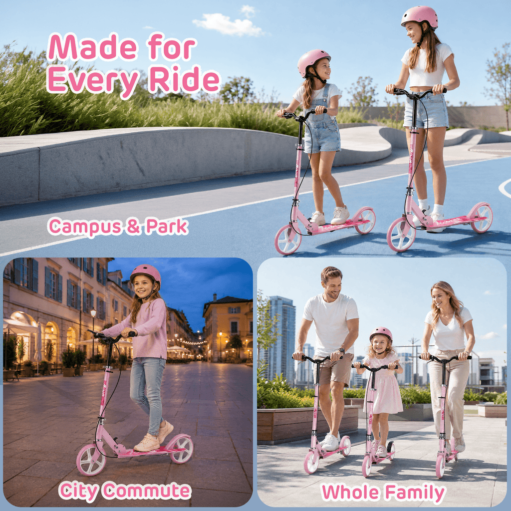 Redsmile Kick Scooter with 4 Adjustable Levels,Folding Commuter Scooter with Dual Brakes and 8 Inch Big Wheels for Teens and Adults,Pink