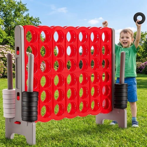 Redsmile 3.5 Feet Tall Jumbo 4 to Score Giant Game Set with 42 Jumbo Rings-Red Multicolor - Outdoor Backyard Lawn Party Game for Kids Adults