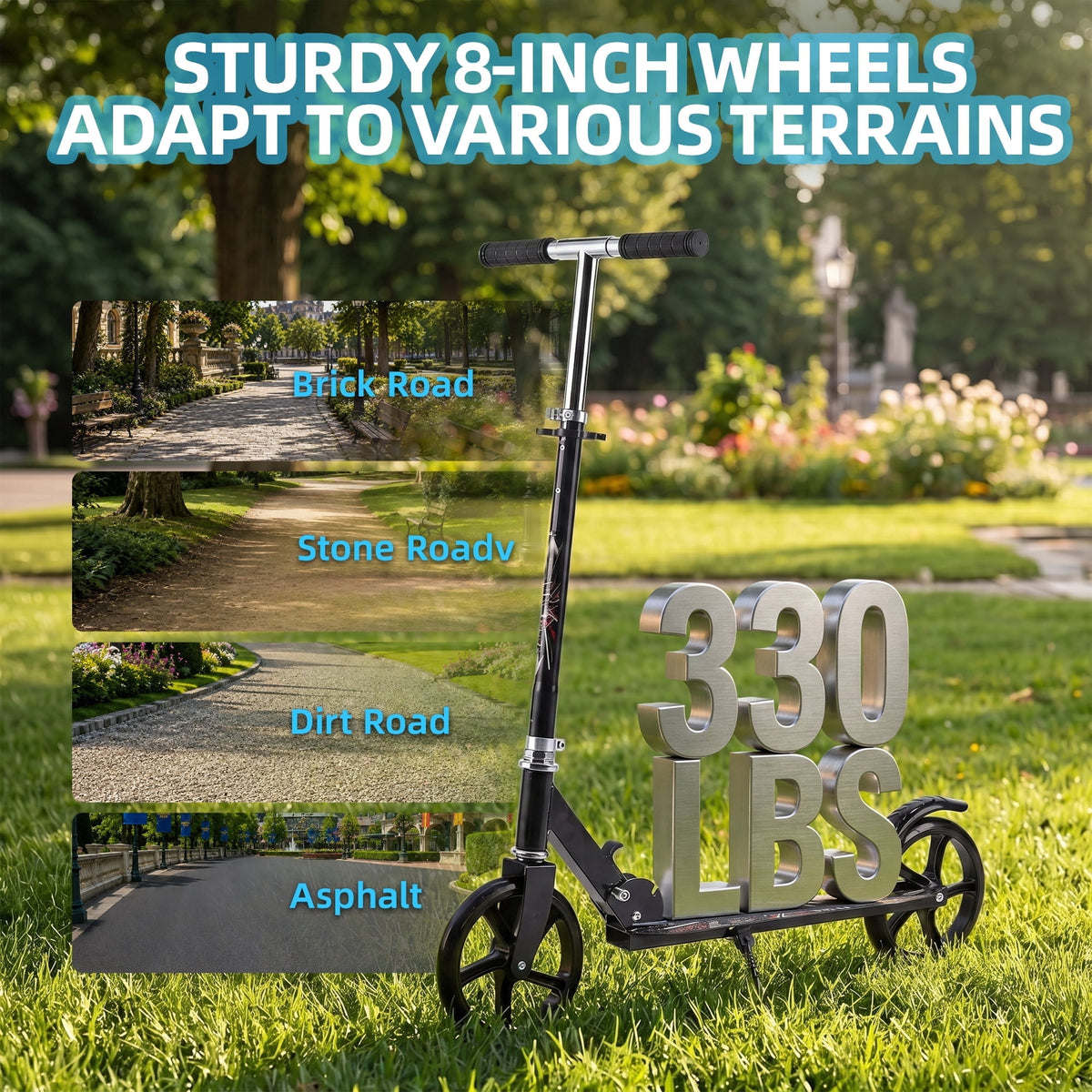 Redsmile Kick Scooter with 3 Adjustable Levels,Folding Commuter Scooter 8 Inch Big Wheels for Teens and Adults,Black