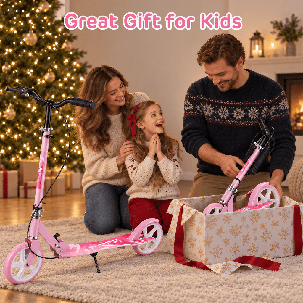 Redsmile Kick Scooter with 4 Adjustable Levels,Folding Commuter Scooter with Dual Brakes and 8 Inch Big Wheels for Teens and Adults,Pink