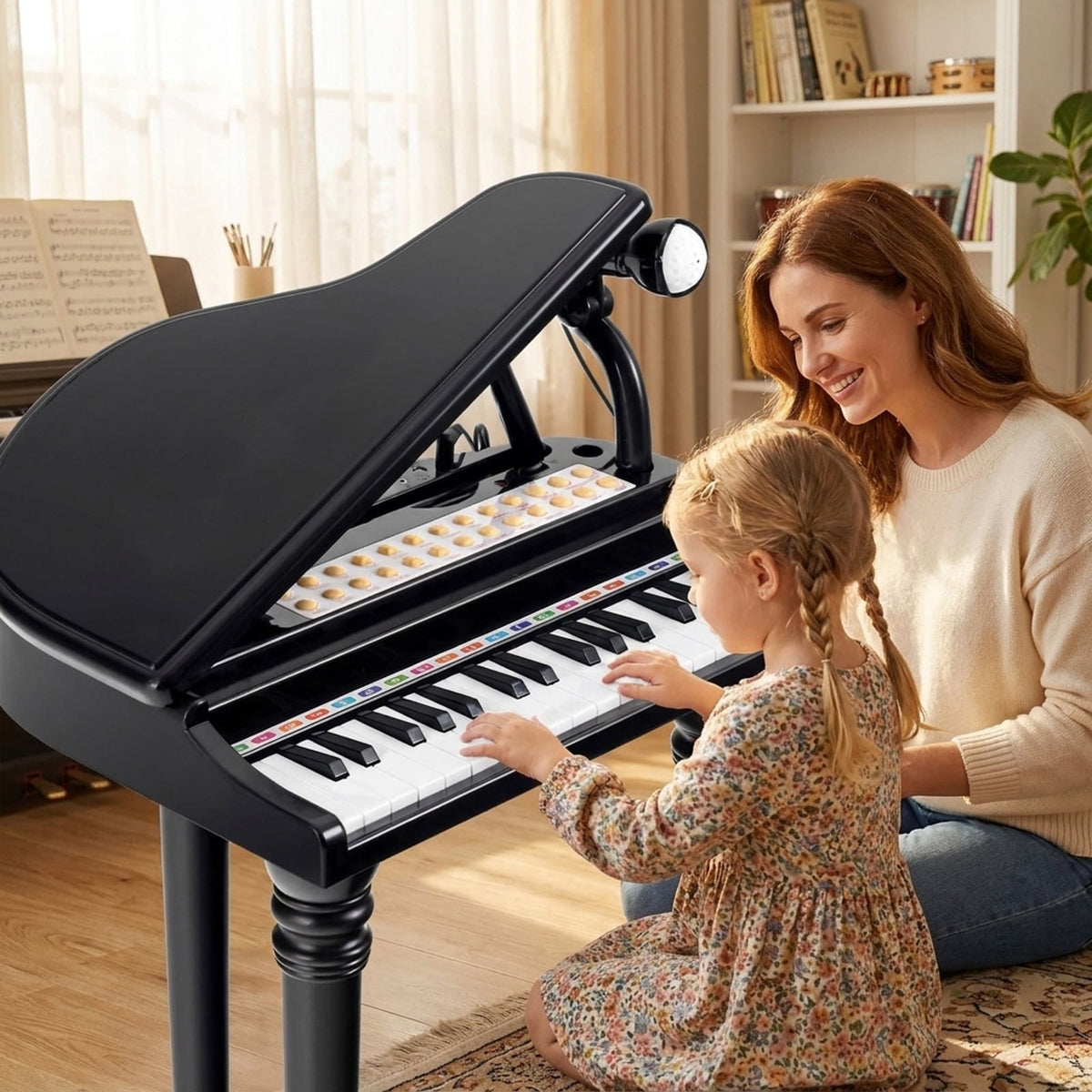 Redsmile 31-Key Kids Piano Keyboard with LED Light-Up Keys and Microphone for Beginners and Young Musicians, Black