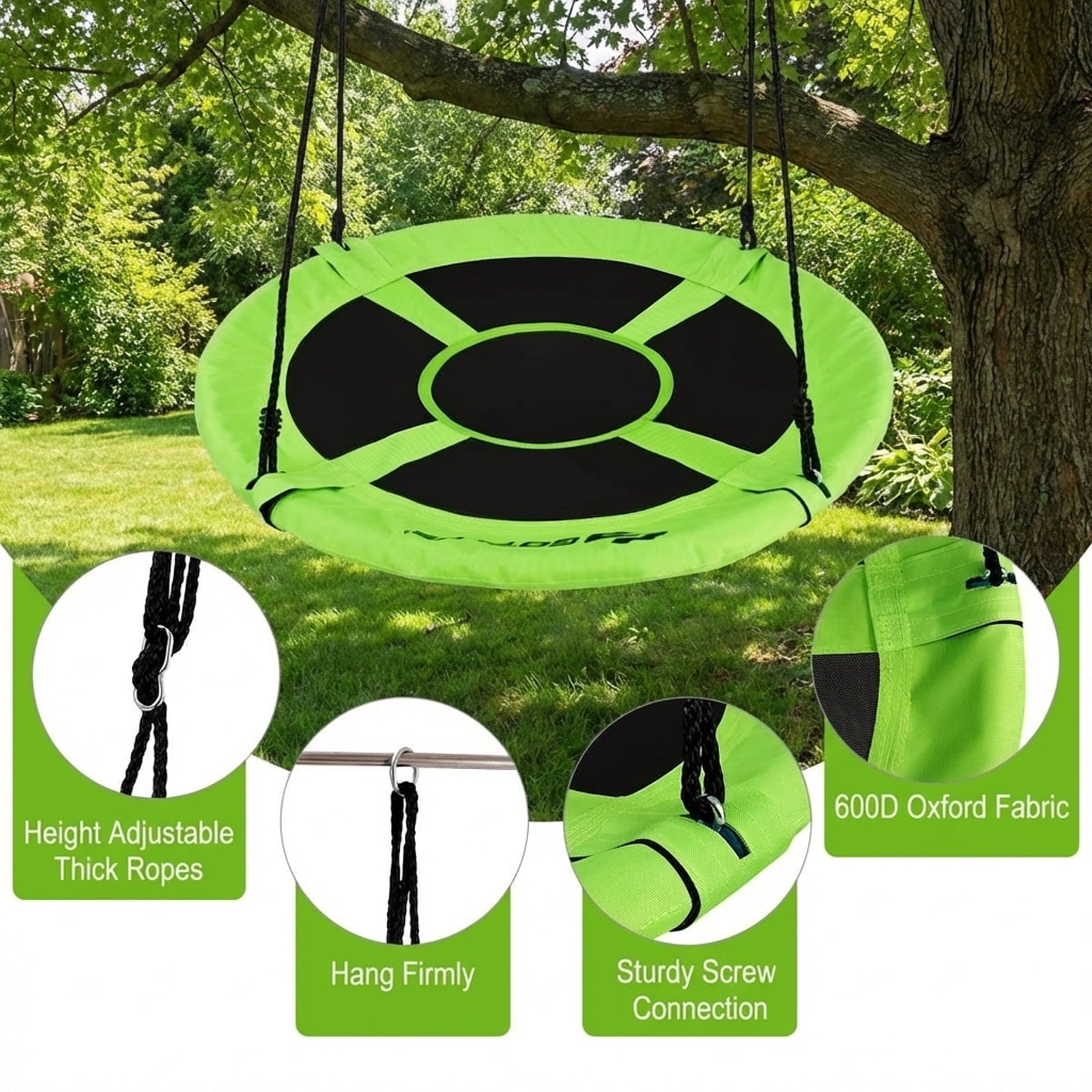 Redsmile 40 Inch Flying Saucer Tree Swing Indoor Outdoor Play Set with Adjustable Ropes 700 lbs Capacity for Kids Adults - Green