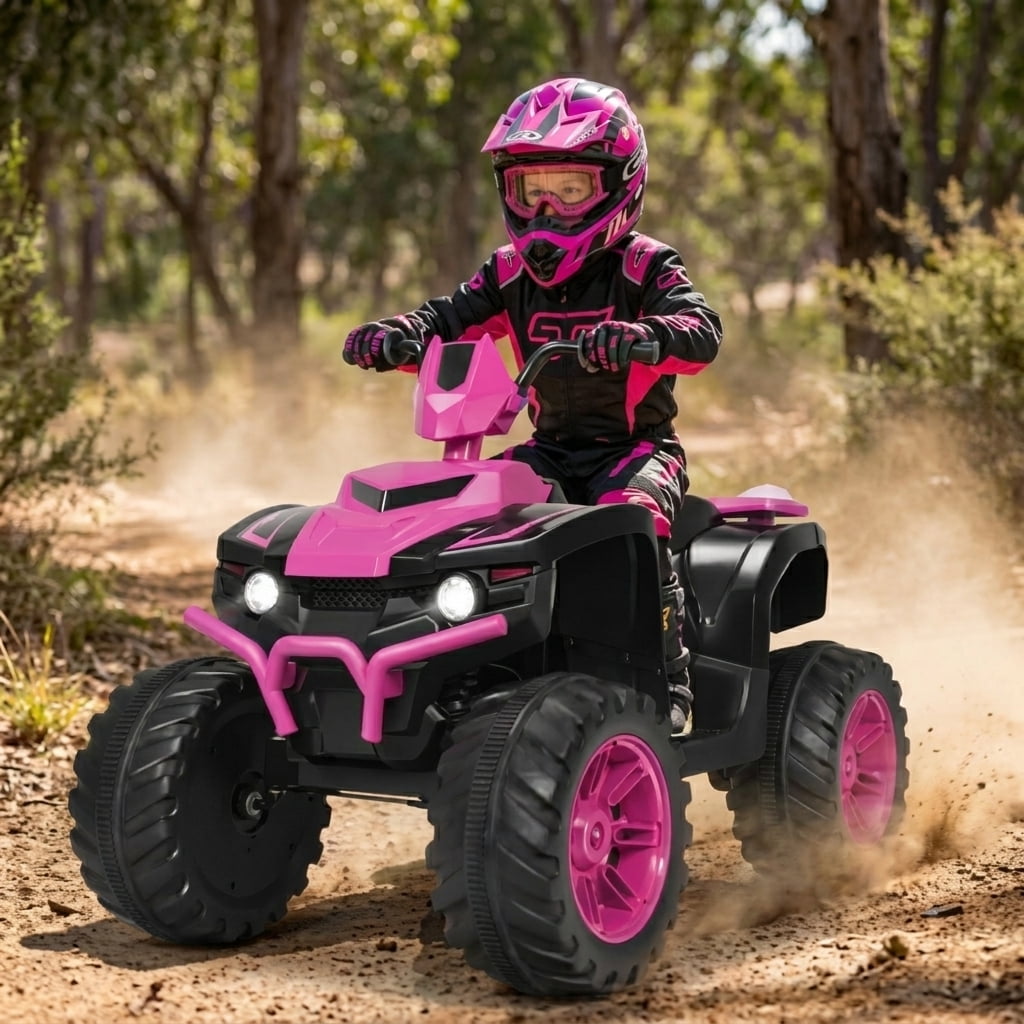Redsmile 12V Kids Ride On ATV 4-Wheeler Quad with LED Headlights, USB Music Horn, Treaded Tires, High Low Speed, Battery Powered Electric Quad for Boys Girls Age 3-7, Pink