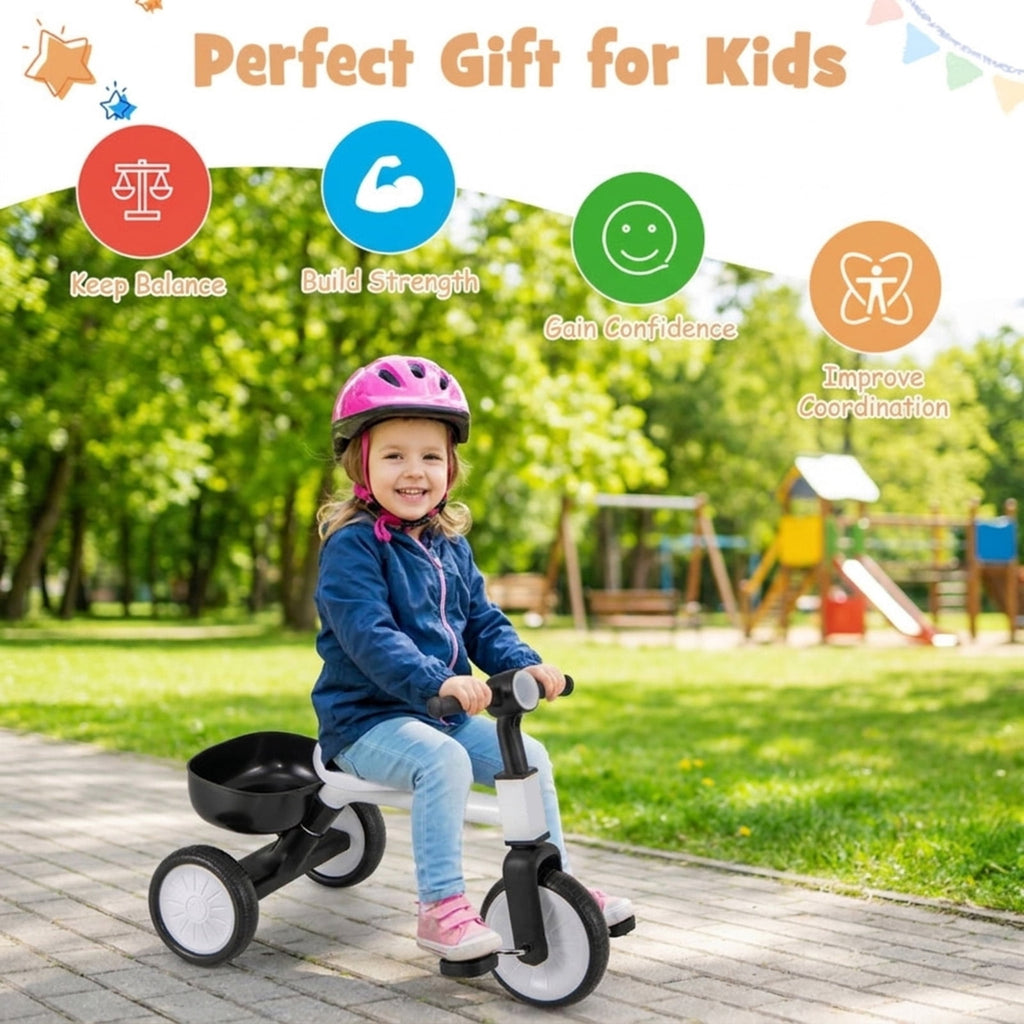 Redsmile Toddler Tricycle for 2-4 Year Olds, Convertible Trike with 86 Degree Limited Steering and Storage Basket, Kids First Trike, White