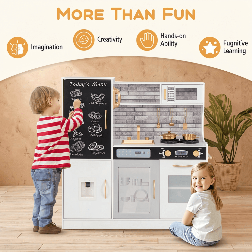 Redsmile Play Kitchen,Wooden Kids Kitchen Playset with Dish Washable Machine,Oven,Realistic Lights and Sounds,Pretend Play Toy Kitchen Gift for Girls Boys Ages 3-10,White