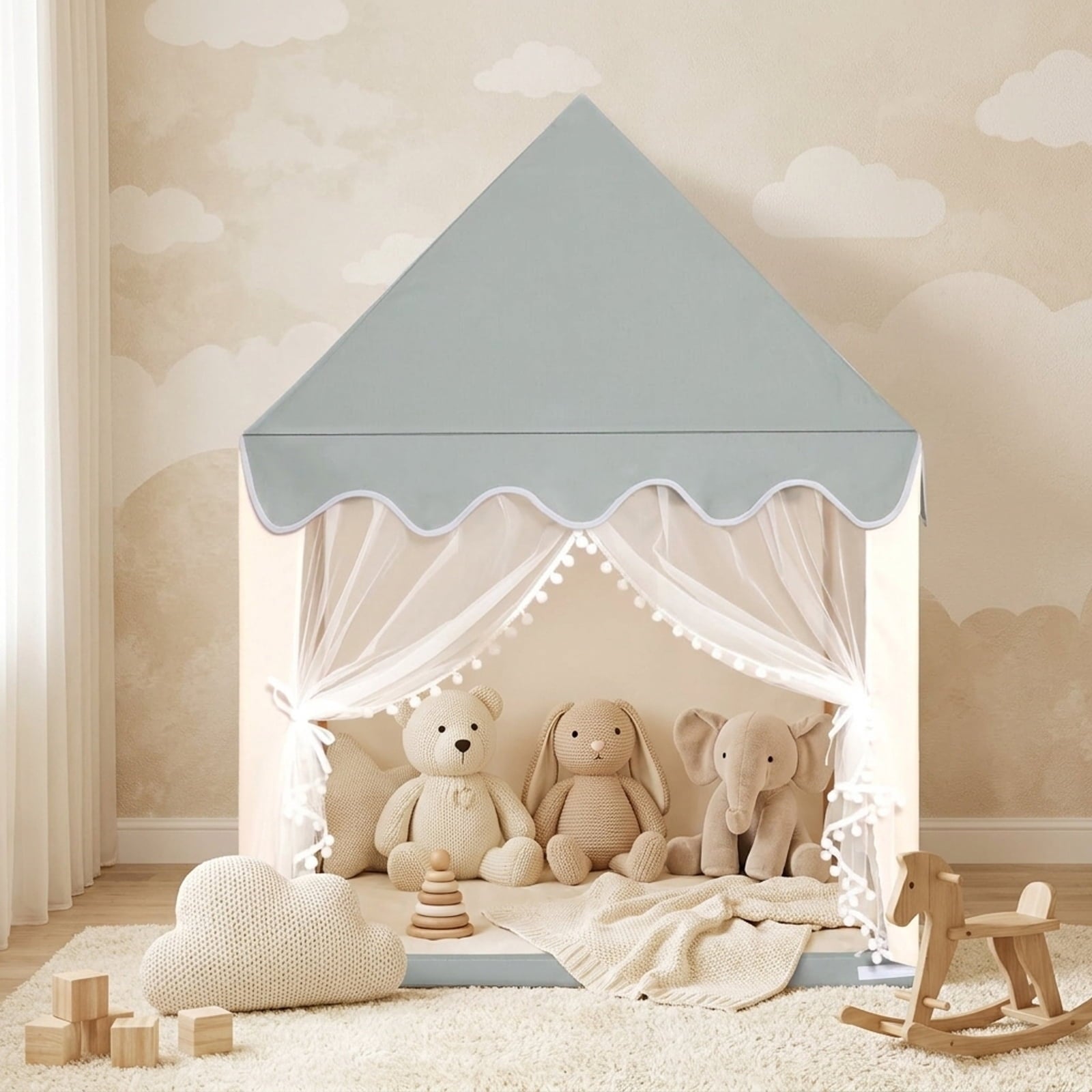 Redsmile Kids Large Play Castle Fairy Tent with Mat, Beige