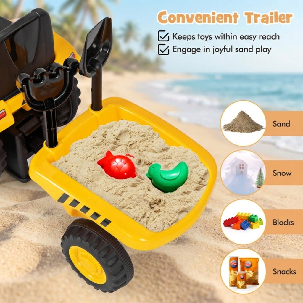 Redsmile Kids Ride On Tractor Push Foot-to-Floor Toddler Ride On Toy for Ages 1.5-3, Caterpillar-Styled with Detachable Trailer, Rake and Shovel, Holds 55 lbs, Yellow