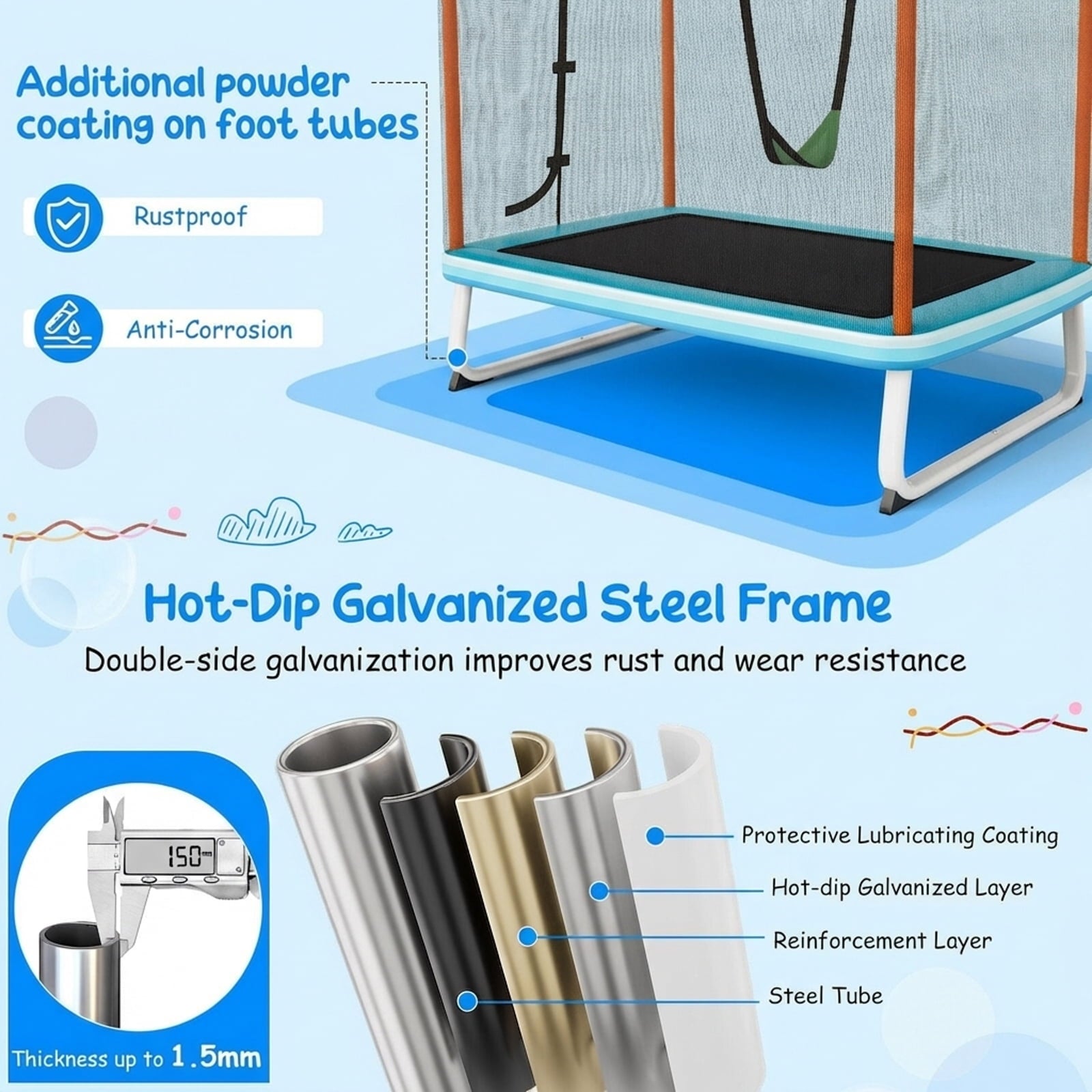 Redsmile 6 Feet Rectangle Trampoline with Swing Horizontal Bar and Safety Net-Orange - Premium PE Safety Enclosure for Kids Outdoor Play