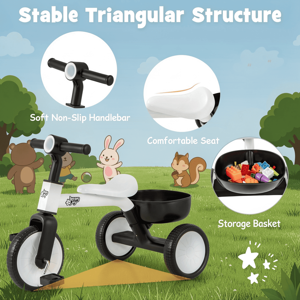 Redsmile Toddler Tricycle for 2-4 Year Olds, Convertible Trike with 86 Degree Limited Steering and Storage Basket, Kids First Trike, White