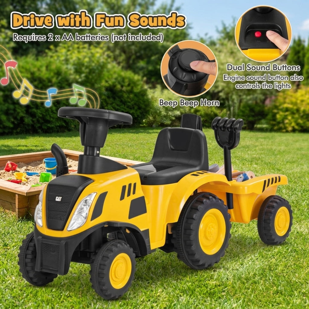 Redsmile Kids Ride On Tractor Push Foot-to-Floor Toddler Ride On Toy for Ages 1.5-3, Caterpillar-Styled with Detachable Trailer, Rake and Shovel, Holds 55 lbs, Yellow