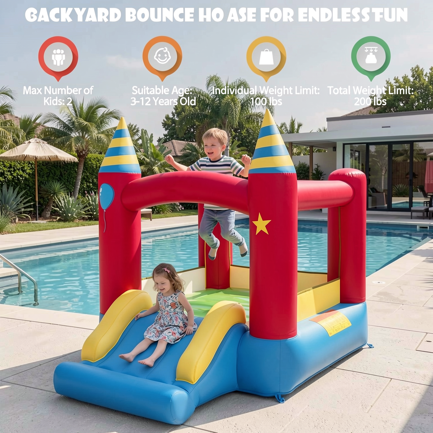 Redsmile Kids Inflatable Bounce Castle Excluded Blower, Multicolor