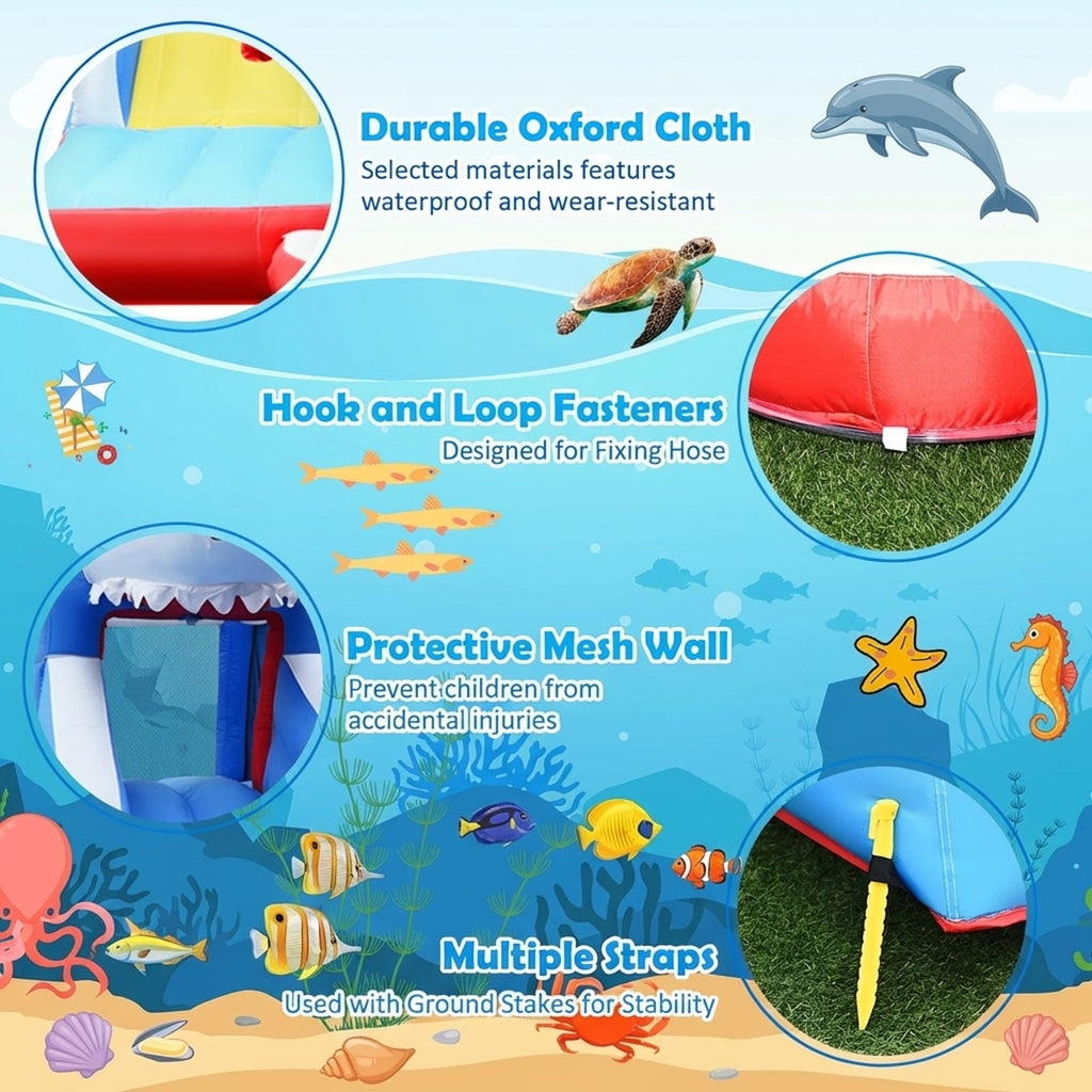 Redsmile Inflatable Shark Bounce House with Water Slide and Climbing Wall without Blower - Multicolor