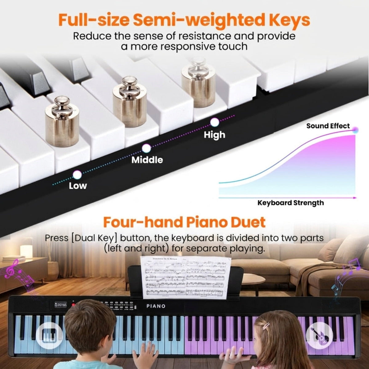 Redsmile 88 Key Foldable Digital Piano Keyboard with Wireless MIDI Dual Speakers and 1000 Rhythms for Beginners, Black