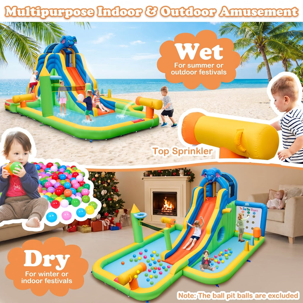 Redsmile Inflatable Water Slide with Splash Pool and Climbing Wall for Oudoor Indoor without Blower
