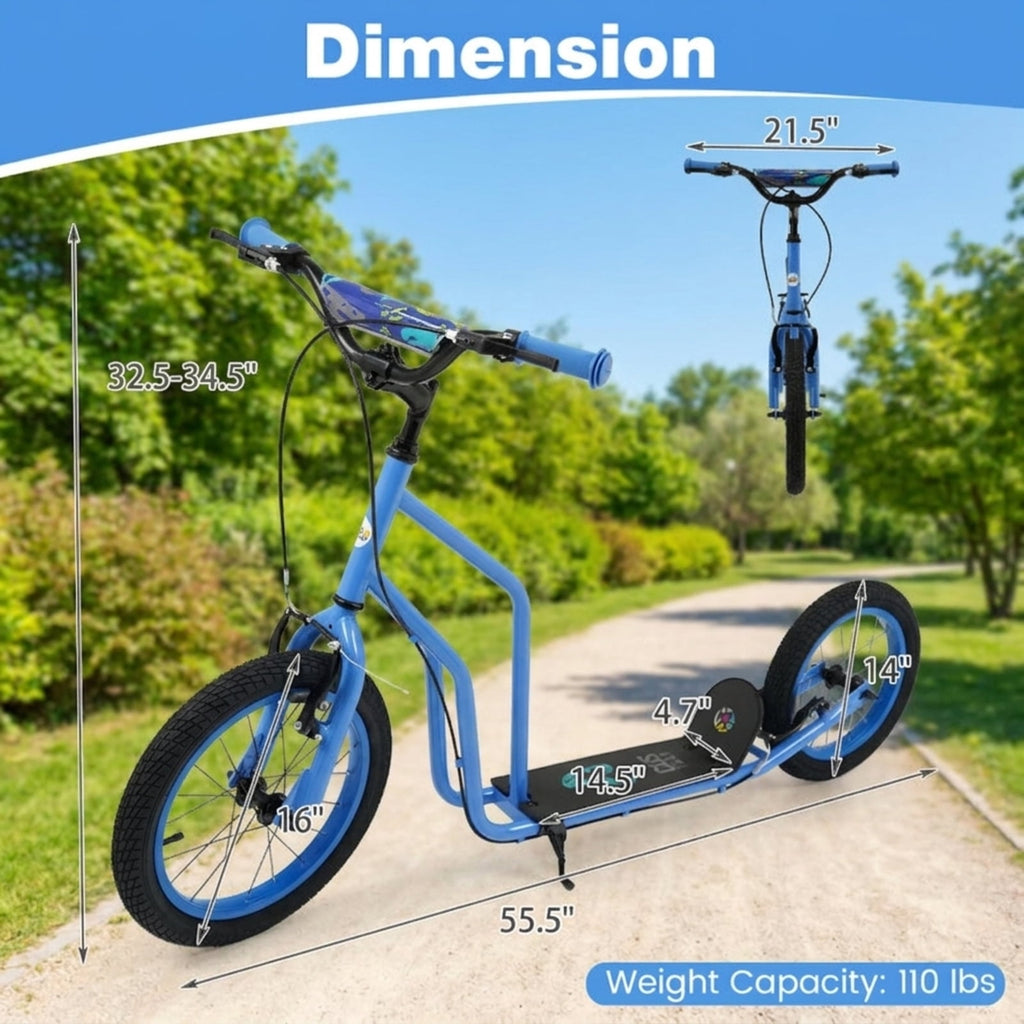 Redsmile Kids Scooter for Ages 8 and Up, Youth Scooter with 16/14 Inch Inflatable Wheels and Adjustable Handlebar, Big Wheel Scooter, Blue