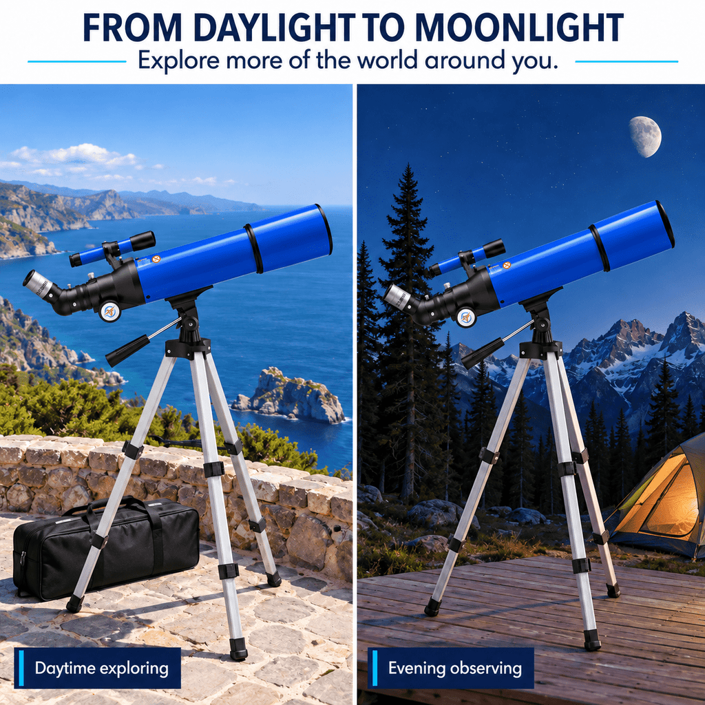 Redsmile Telescope for Adults and Kids, 80mm Aperture 500mm Refractor Telescope for Beginners, High Powered 20x to 50x Astronomy Optics, AZ Mount Tripod, Portable for Moon, Stargazing, Birding, Blue