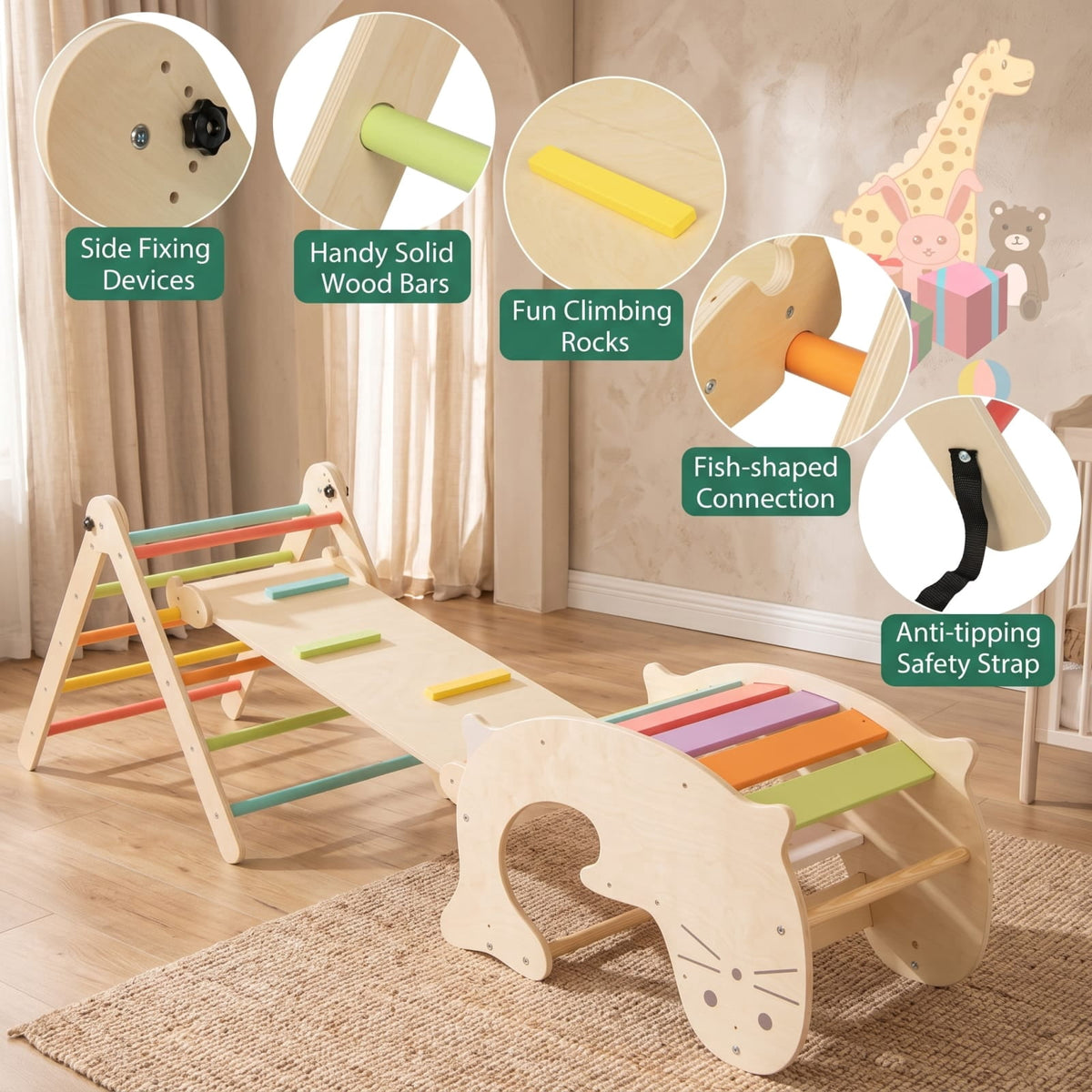 Redsmile 7-in-1 Indoor Climbing Toys for Toddlers with Reversible Ramp for Kids 3-14 Years Old, Multicolor