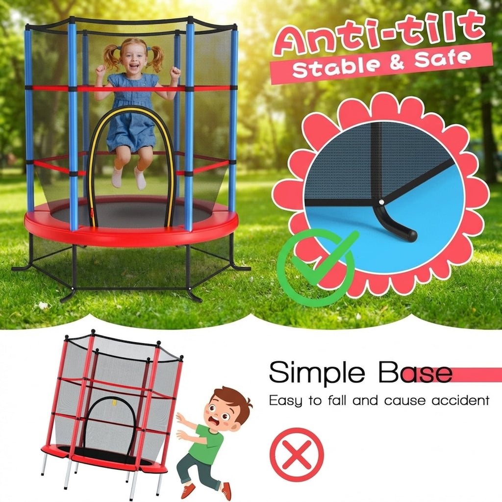 Redsmile 55 Inch Kids Recreational Trampoline Bouncing Jumping Mat with Enclosure Net - Navy Blue - Outdoor Recreation