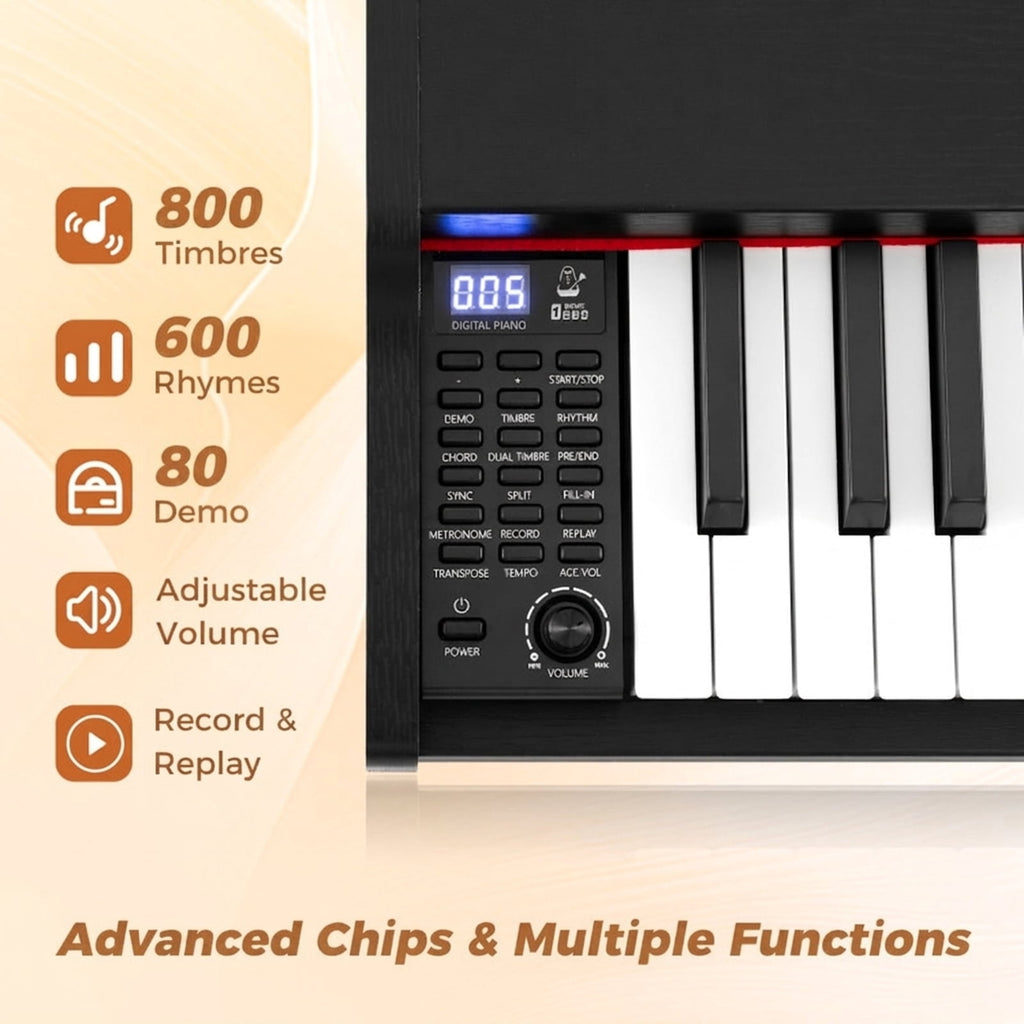 Redsmile 88-Key Electronic Keyboard Piano Set with Adjustable Stand and Dual Speakers for Beginners to Practice at Home or on a Tabletop, Black