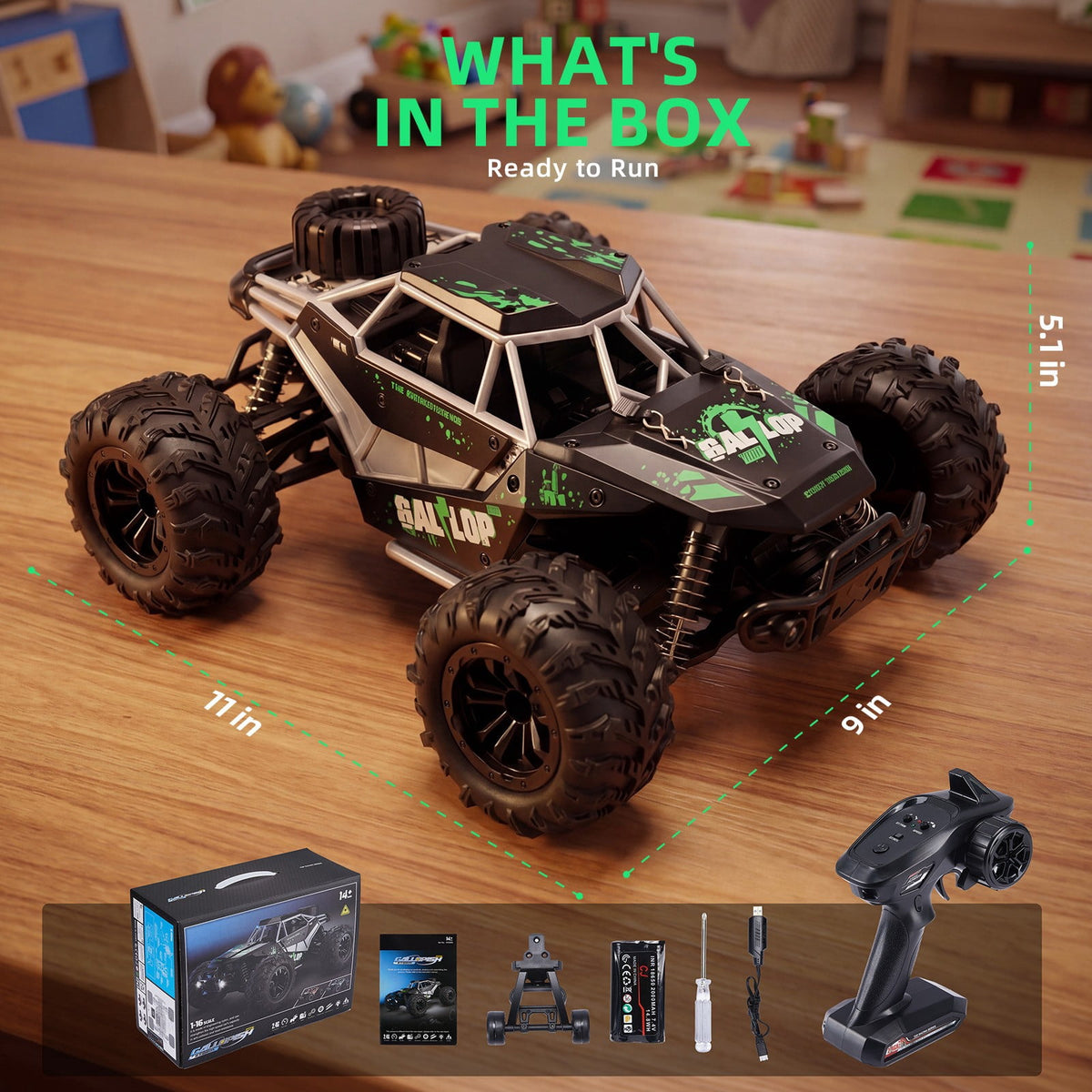 Redsmile Remote Control Car 1:16 Scale 4WD Off-Road RC Truck with 22 MPH Speed, All-Terrain Monster Truck with LED Headlights and Rechargeable Battery, Ready to Run Toy Gift for Boys and Kids