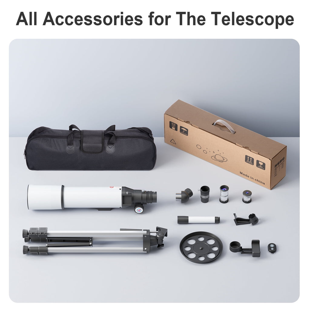 Redsmile Telescope for Adults Astronomy Beginners80mm Aperture 500mm Refractor Telescope with AZ Mount Tripod and 2 Eyepieces20x to 50x Magnification for Moon ViewingWhite