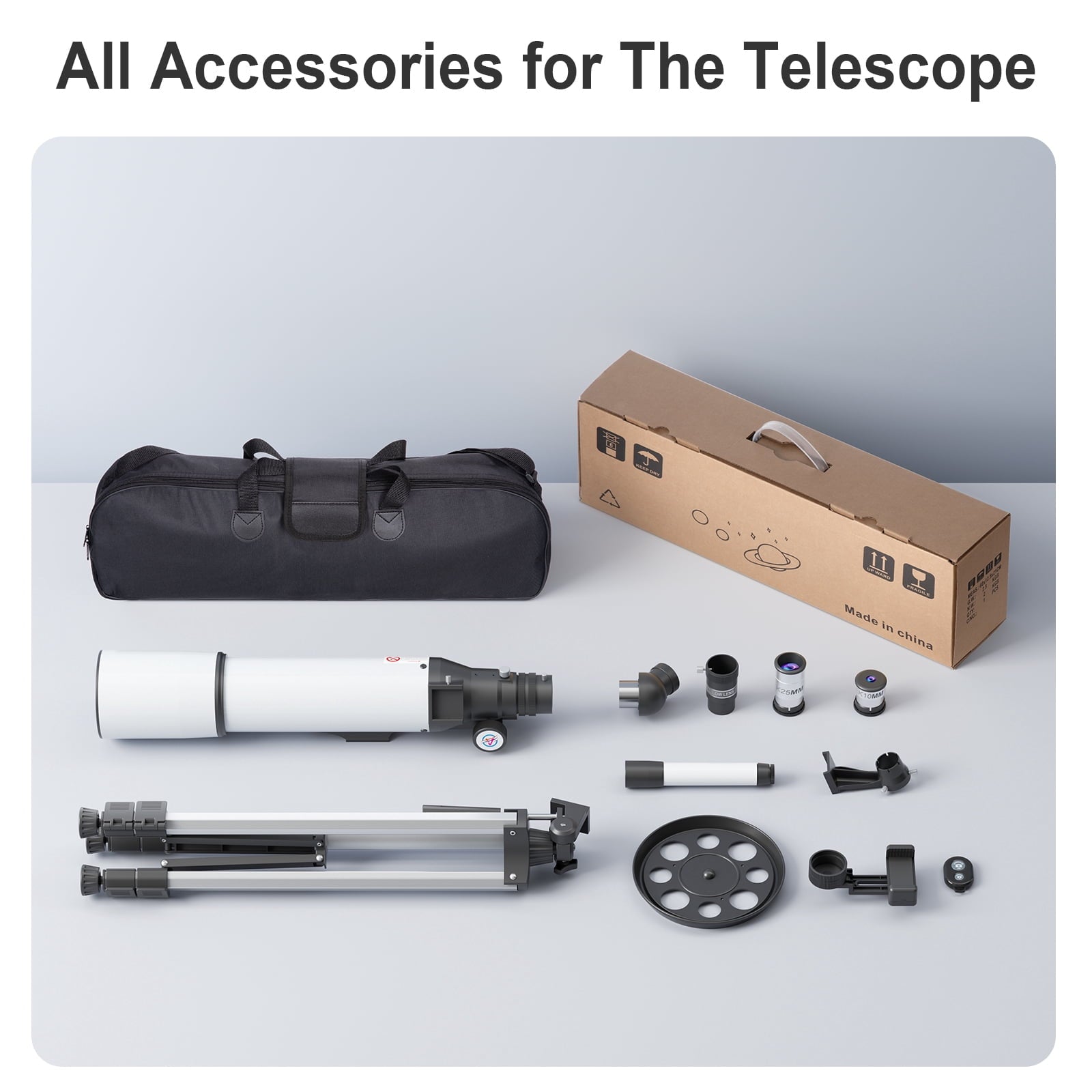 Redsmile Telescope for Adults Astronomy Beginners80mm Aperture 500mm Refractor Telescope with AZ Mount Tripod and 2 Eyepieces20x to 50x Magnification for Moon ViewingWhite