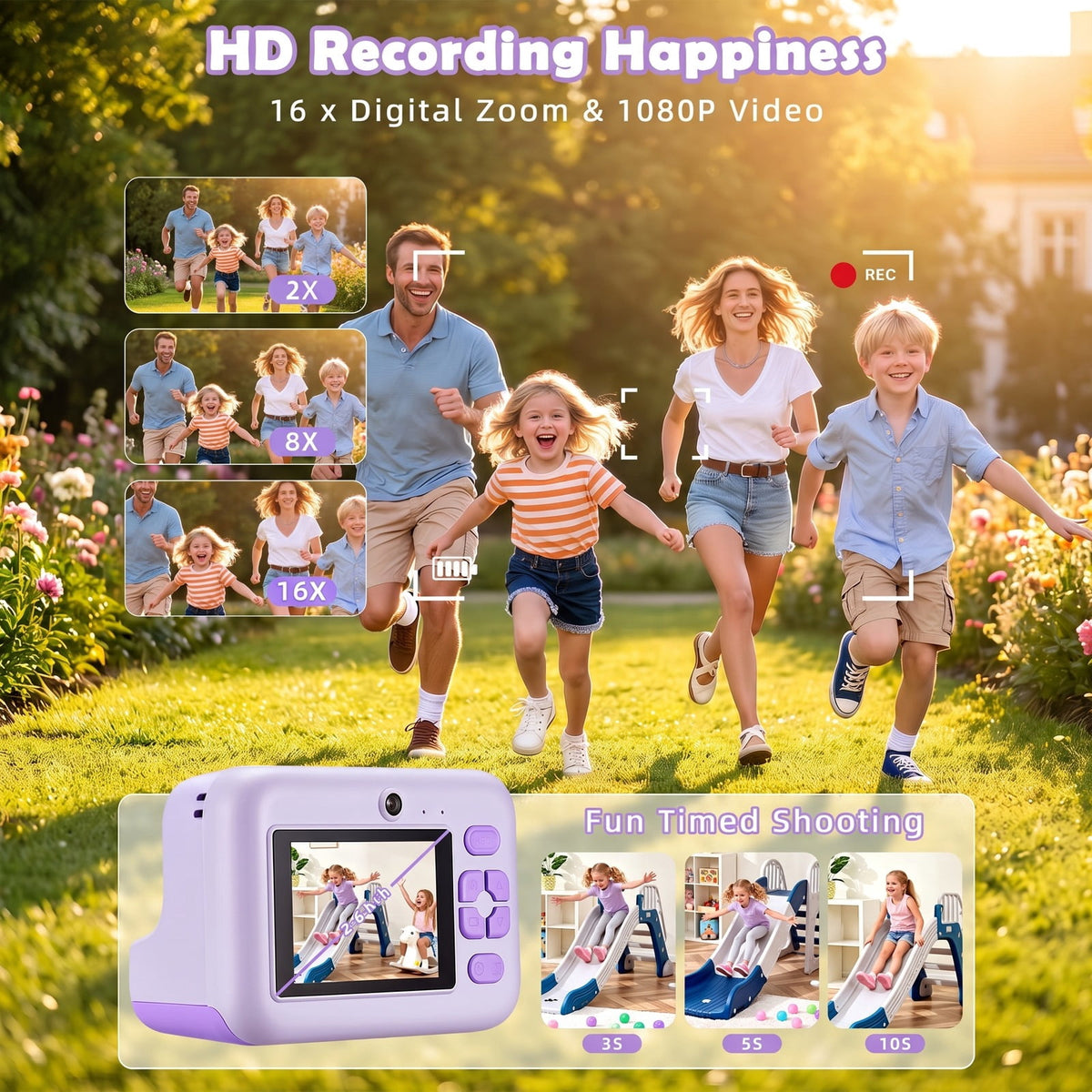 Redsmile Kids Instant Print Camera with Dual Lenses, 1080P Video, 2.4-Inch Screen, 32GB Card and USB-C Charging, Purple