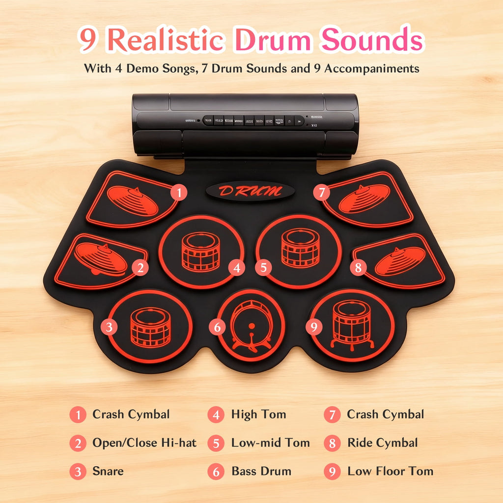 Redsmile Electronic Drum Set Kit with 9 Pads and Dual Speakers for Kids and Adults,Portable Practice Kit for Beginners