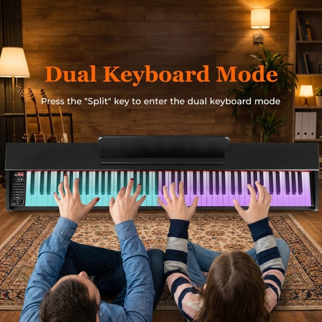 Redsmile 88 Key Hammer Action Weighted Digital Piano with Furniture Stand 128 Tones and Dual Keyboard Mode for Home Practice, Black