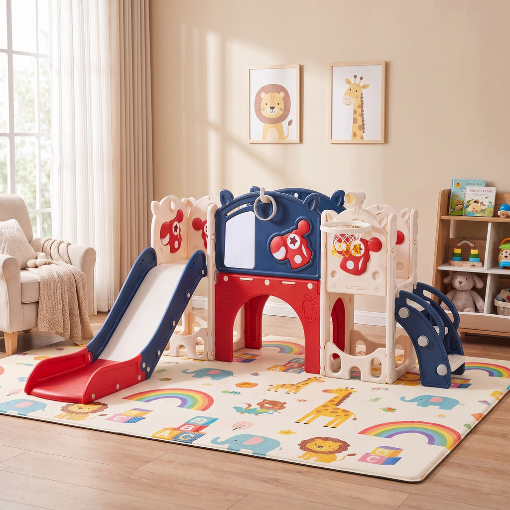 Redsmile Kids Slide and Climber Playset with Basketball Hoop, Telescop