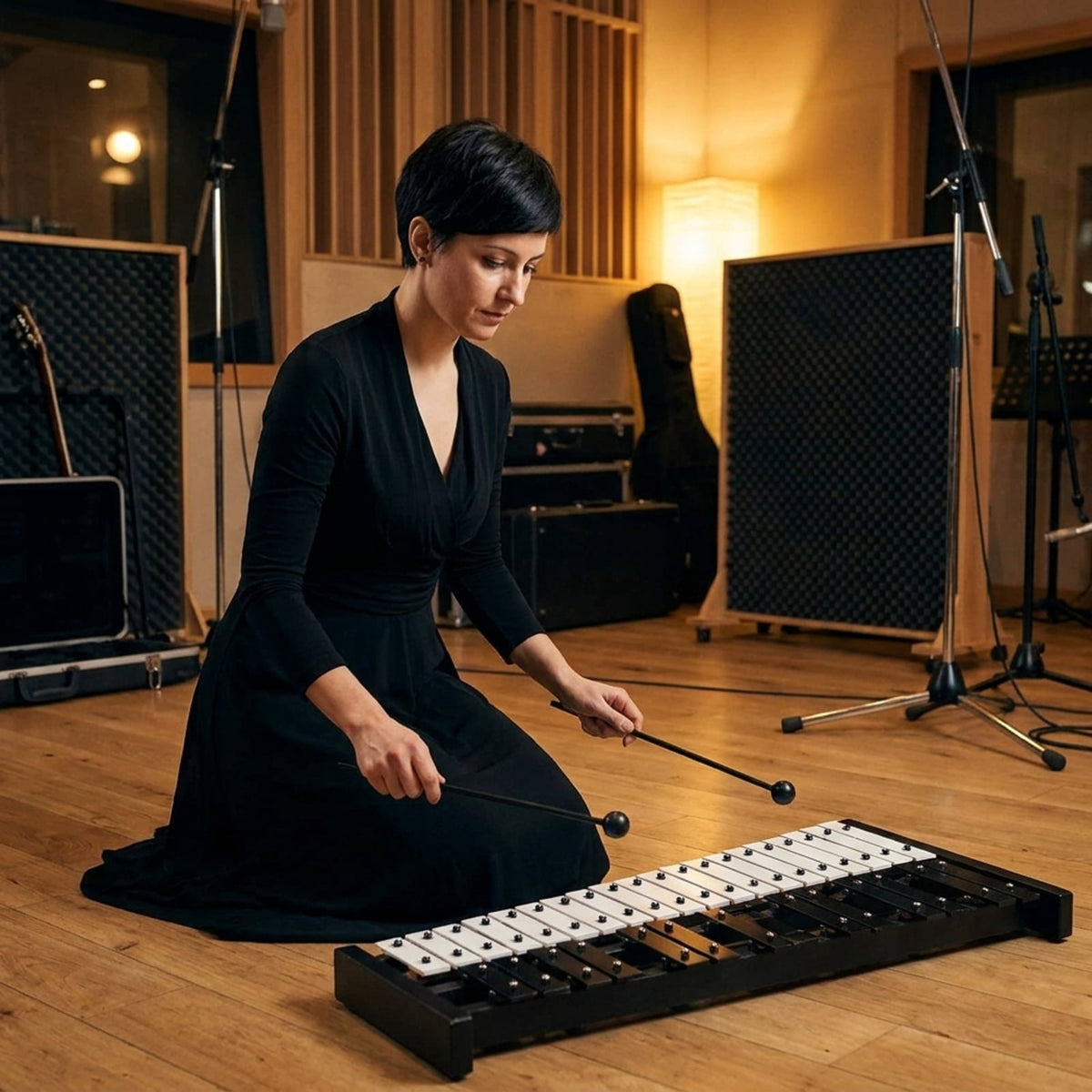 Redsmile 27 Note Glockenspiel Xylophone with 2 Rubber Mallets and Carrying Bag Wide Scale Musical Instrument for Kids and Beginners, Black and White