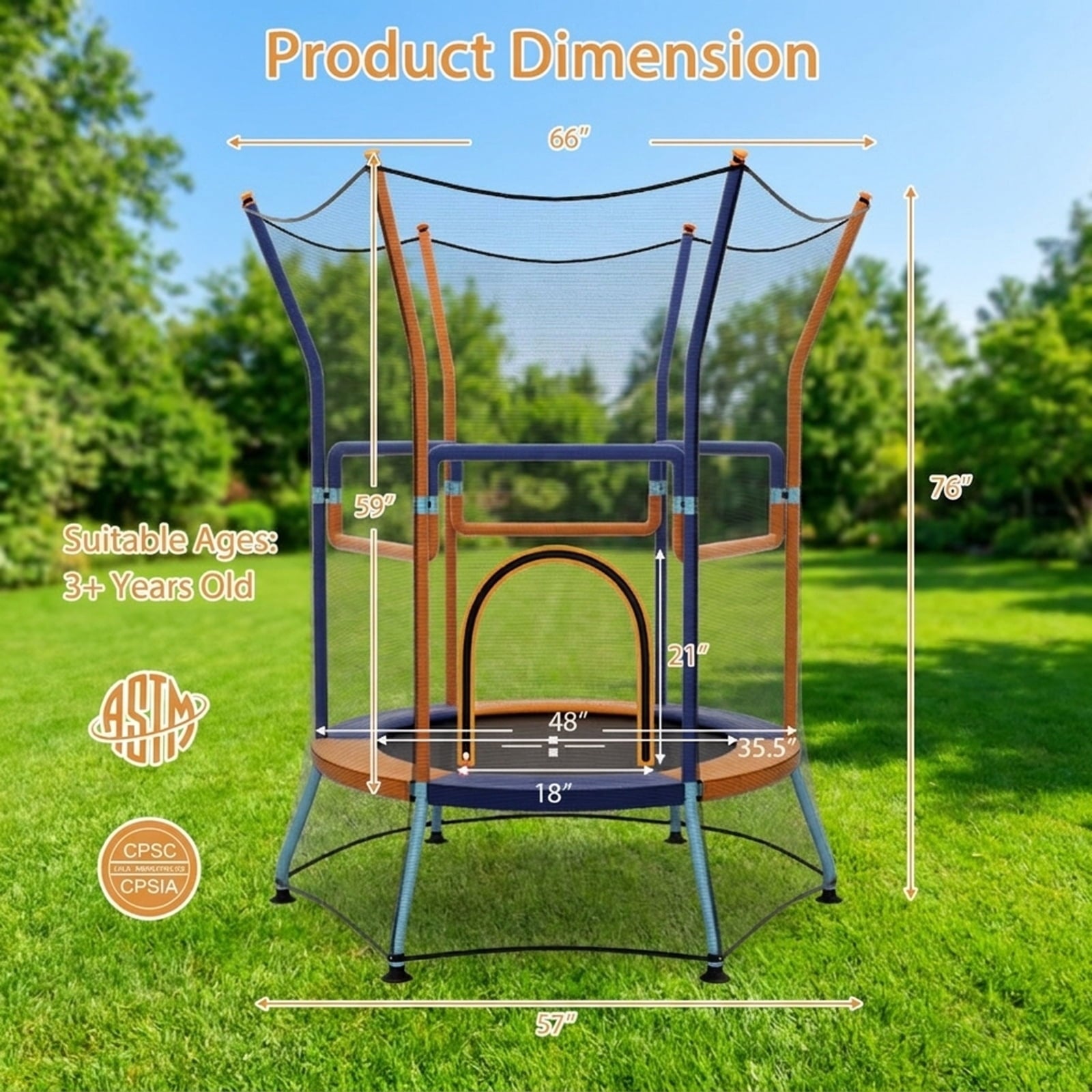Redsmile Mini Trampoline for Kids with Safety Enclosure Net and Foam Handles, Orange