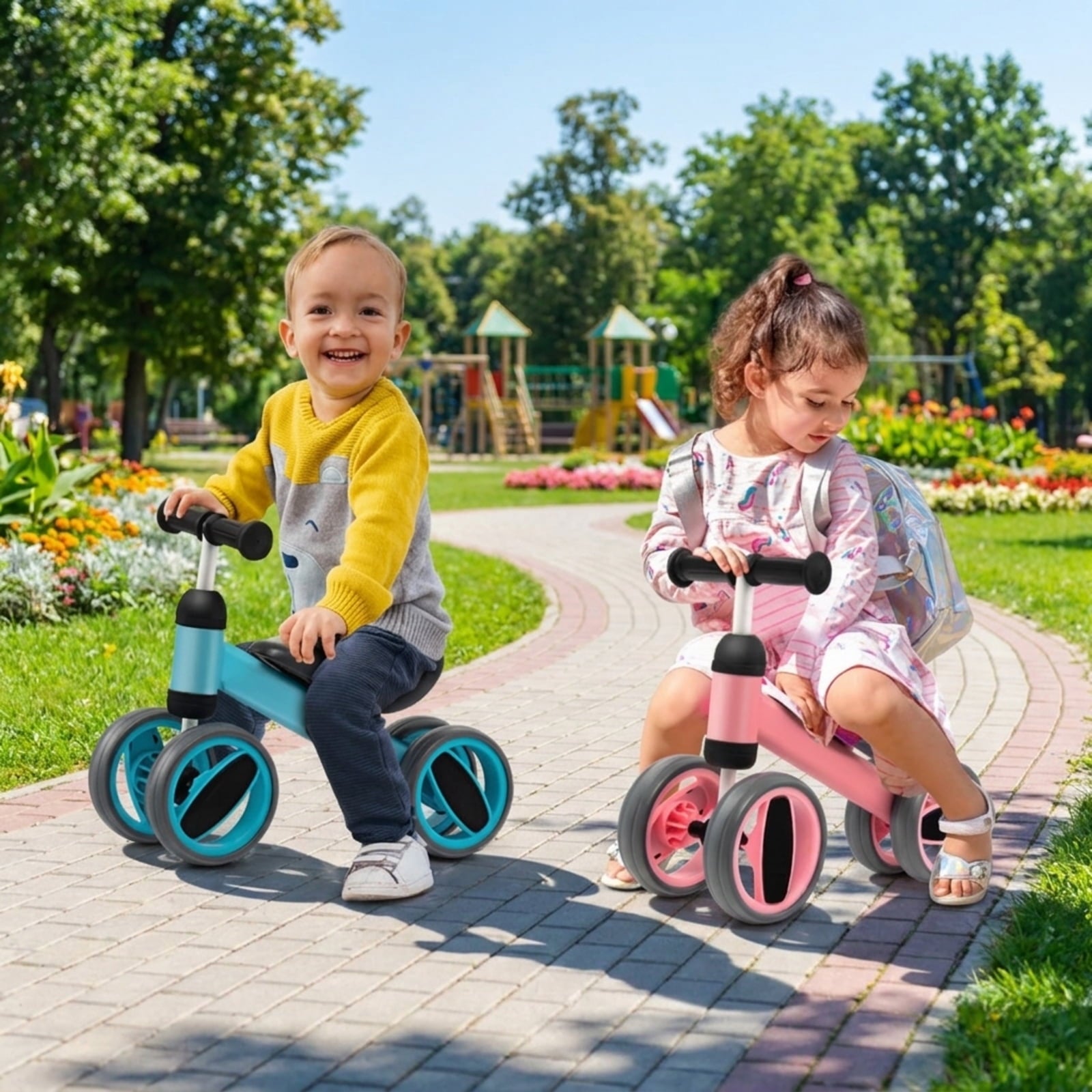 Redsmile Baby Balance Bike for 1-2 Year Olds, 4 Wheel No Pedal Toddler Training Bike, Lightweight First Balance Bike, Blue