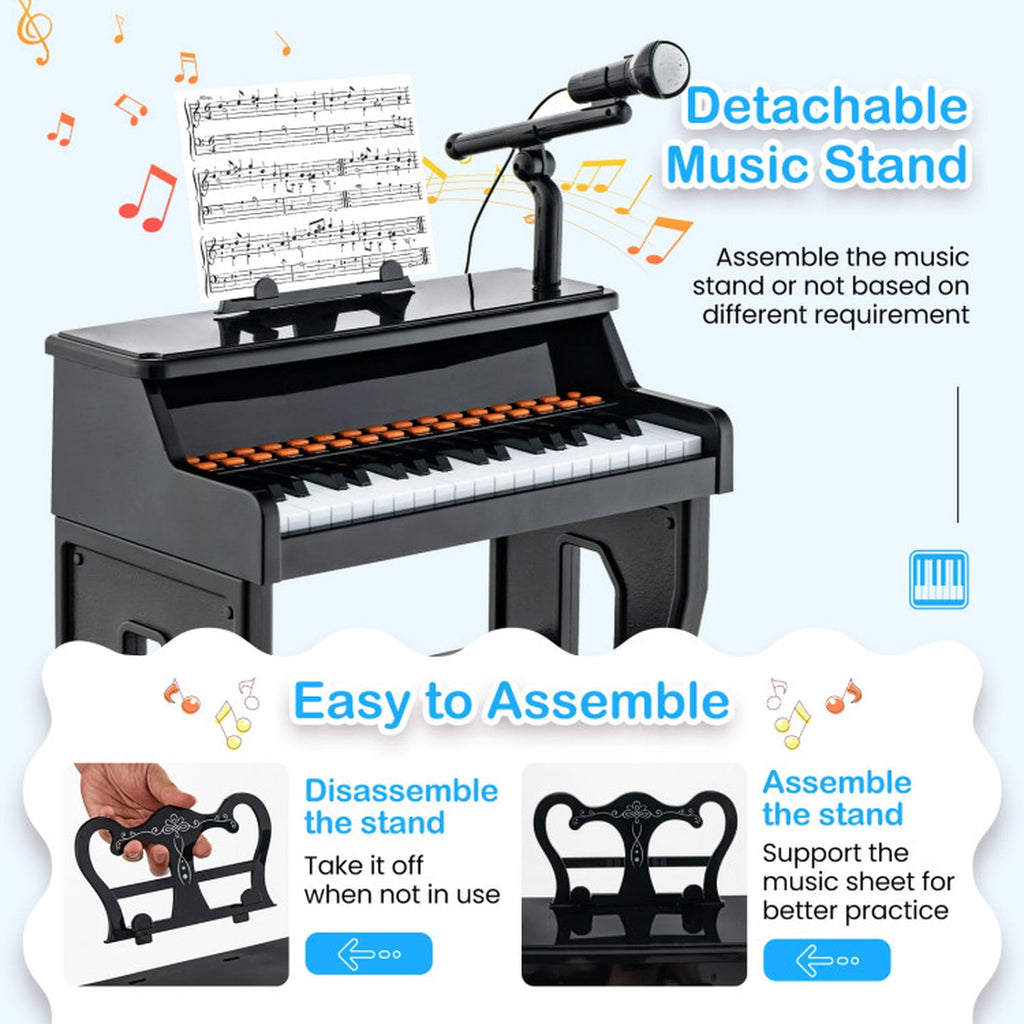Redsmile 37-Key Kids Piano Keyboard with Microphone and Stool for Toddlers and Beginners Ages 3 and Up, Black