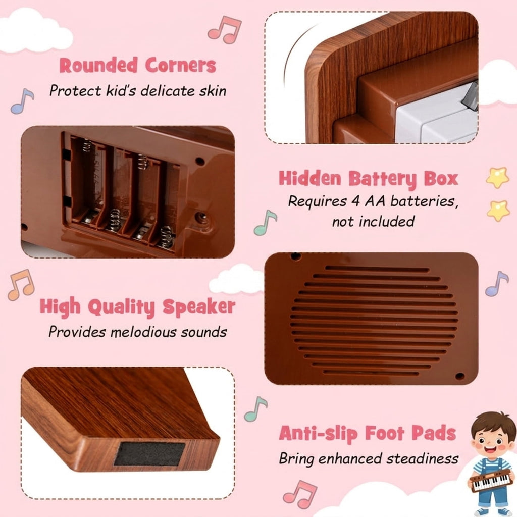 Redsmile 25 Key Kids Piano Keyboard with Record Playback and Adjustable Speed for Beginners Ages 3 and Up, Brown