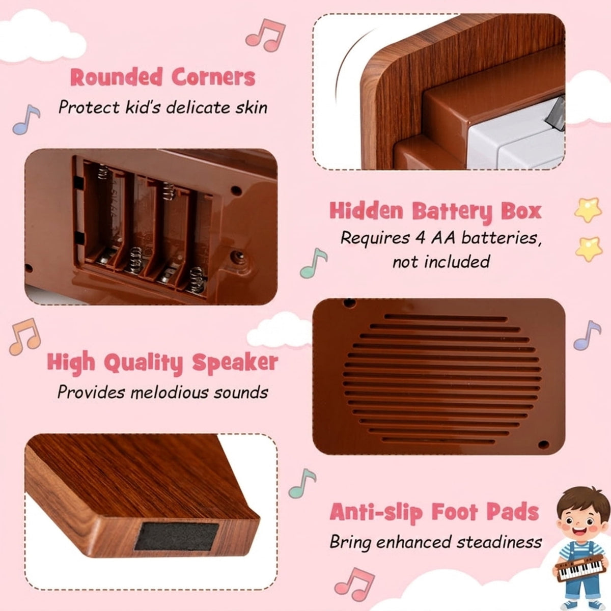 Redsmile 25 Key Kids Piano Keyboard with Record Playback and Adjustable Speed for Beginners Ages 3 and Up, Brown