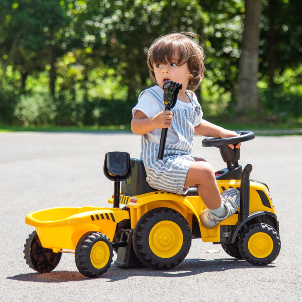 Redsmile Kids Ride On Tractor Push Foot-to-Floor Toddler Ride On Toy for Ages 1.5-3, Caterpillar-Styled with Detachable Trailer, Rake and Shovel, Holds 55 lbs, Yellow