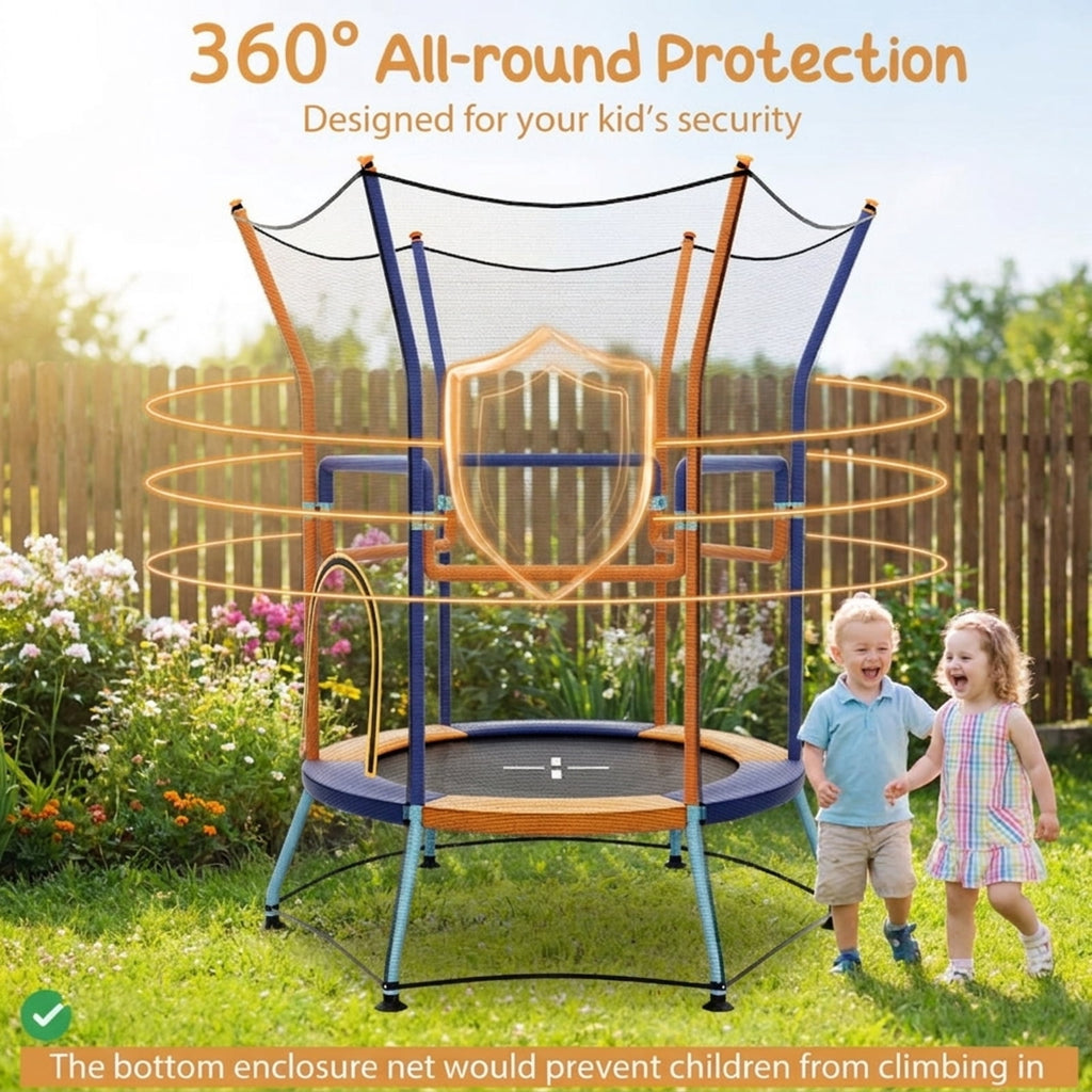 Redsmile Mini Trampoline for Kids with Safety Enclosure Net and Foam Handles, Orange