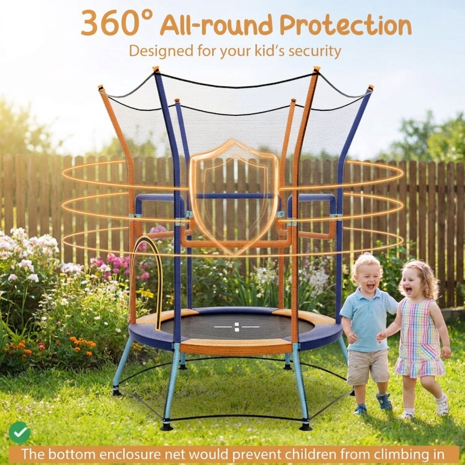 Redsmile Mini Trampoline for Kids with Safety Enclosure Net and Foam Handles, Orange