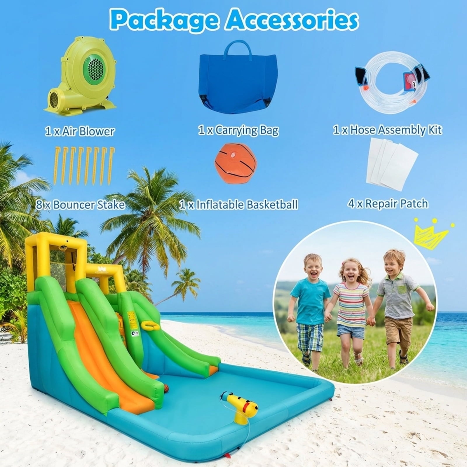 Redsmile Kids Inflatable Water Park Bounce House with 480W Blower - Multicolor - Kids Birthday Party