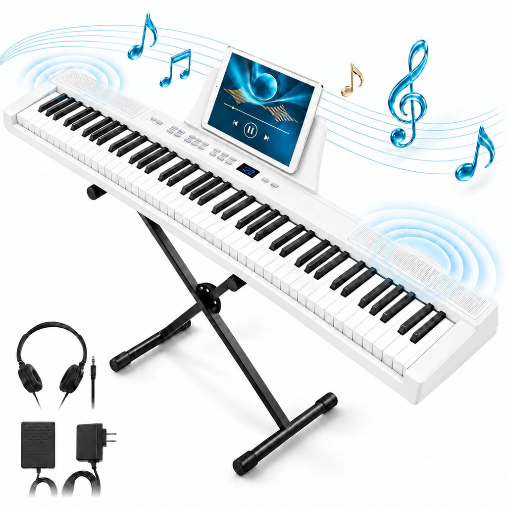 Redsmile Piano Keyboard 88 Keys Digital Piano with 128 Tones, Stand and Pedal, White