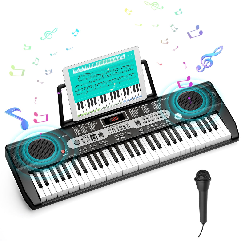 Redsmile 61 Key Piano Keyboard with Music Sheet Stand, Microphone, 200 Tones Rhythms