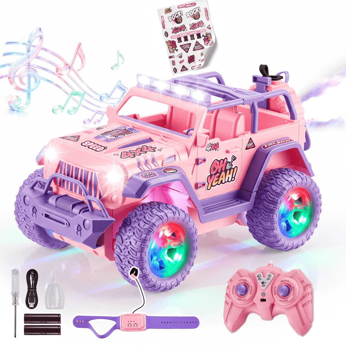 Redsmile 1:16 Remote Control Car,2.4Ghz Gesture Control RC Cars for Kids, All Terrain SUV Truck with Hand Watch Controller, Spray Mist, LED Lights Music,Gift for Boys Girls